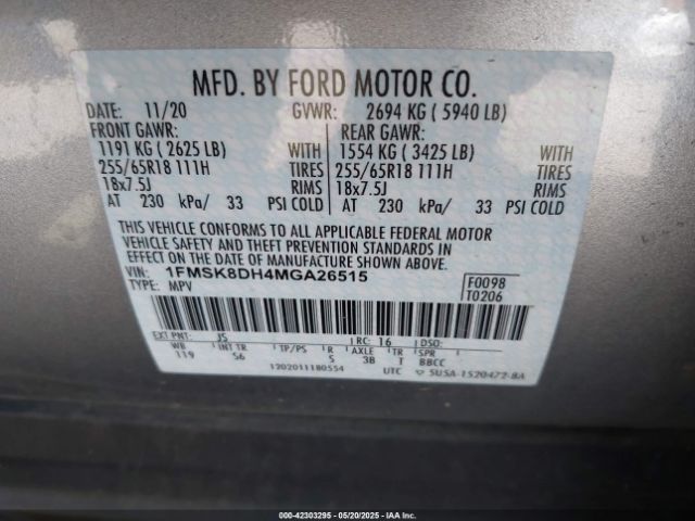 1FMSK8DH4MGA26515 Ford EXPLORER XLT