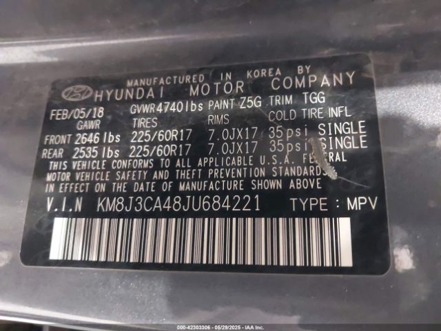KM8J3CA48JU684221 Hyundai TUCSON SEL