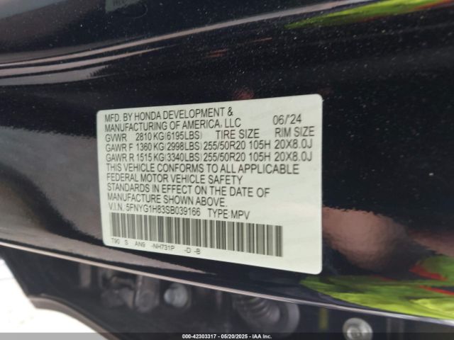 5FNYG1H83SB039166 Honda Pilot Elite