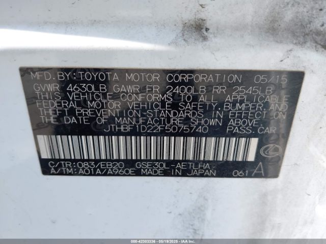 JTHBF1D22F5075740 Lexus IS 250