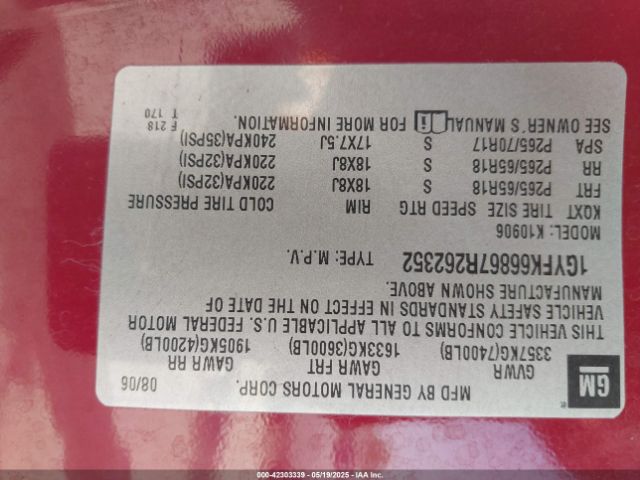 2007 CADILLAC ESCALADE ESV 1GYFK66867R262352 Photo 8