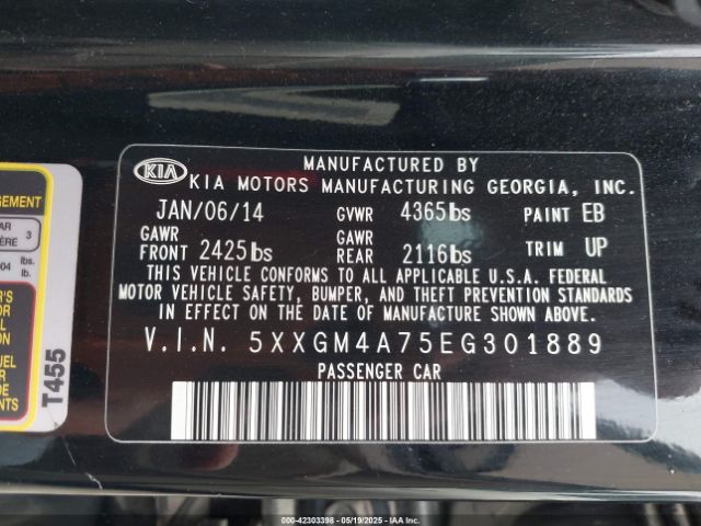 5XXGM4A75EG301889 KIA Optima Lx