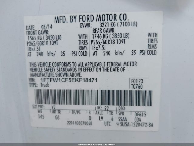 1FTFW1CF5EKF18471 Ford F-150 Xlt