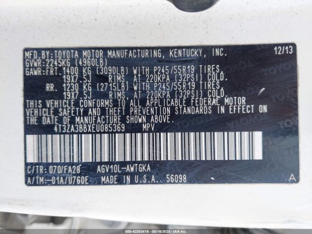 4T3ZA3BBXEU085369 Toyota VENZA LE
