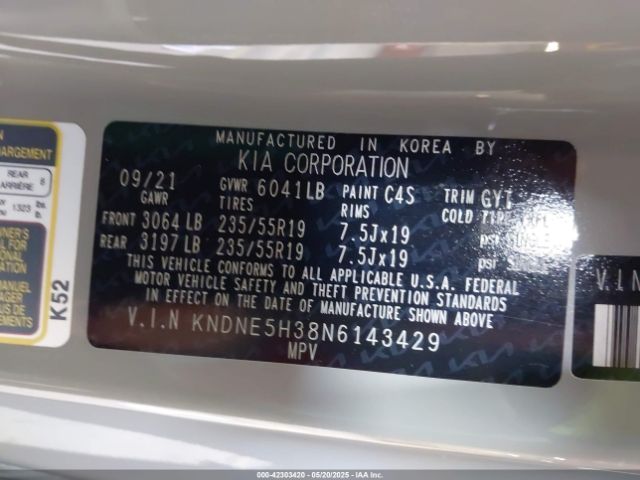 2022 KIA CARNIVAL MPV KNDNE5H38N6143429 Photo 8