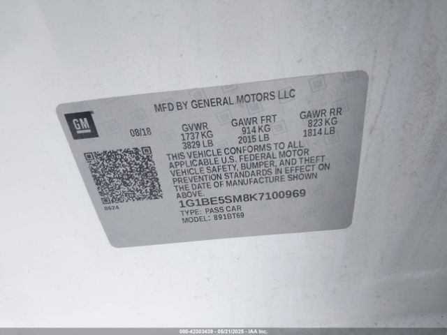 1G1BE5SM8K7100969 Chevrolet le2 -di: direct injection, vvt: variable valve timing, gen, alum