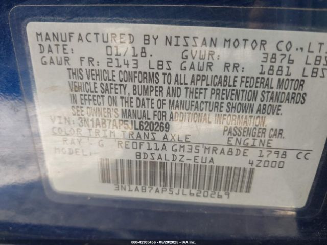 3N1AB7AP5JL620269 Nissan SENTRA SV
