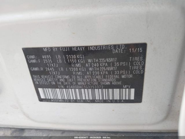 2016 SUBARU OUTBACK 4S4BSBAC1G3253372 Photo 8