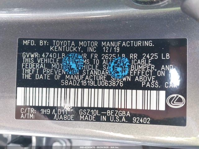 58ADZ1B19LU063876 Lexus 2gr-fks