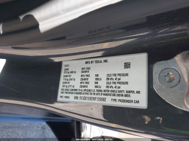 2022 TESLA MODEL 3 5YJ3E1EB2NF126562 Photo 8
