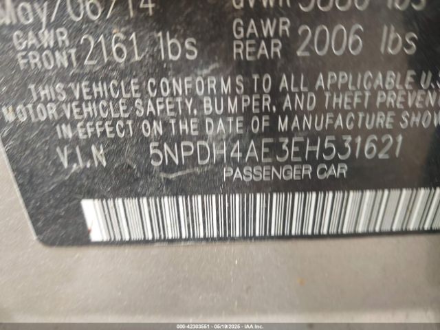 5NPDH4AE3EH531621 Hyundai ELANTRA SE