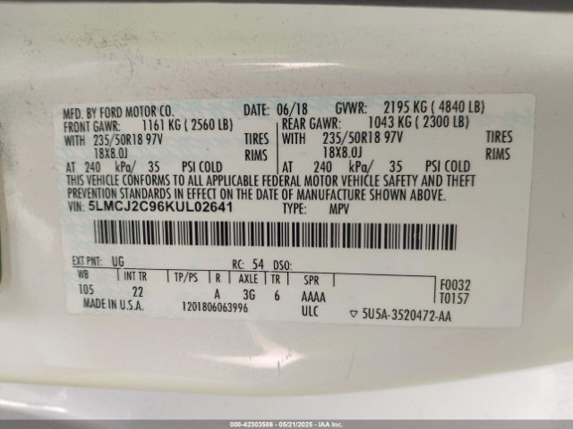 2019 LINCOLN MKC 5LMCJ2C96KUL02641 Photo 8