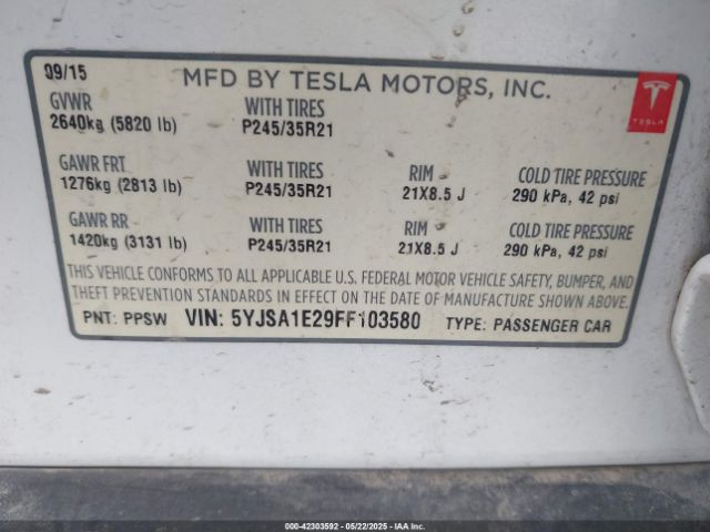2015 TESLA MODEL S 5YJSA1E29FF103580 Photo 8