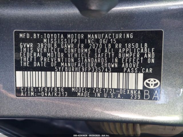 5YFBURHE9FP335743 Toyota COROLLA LE