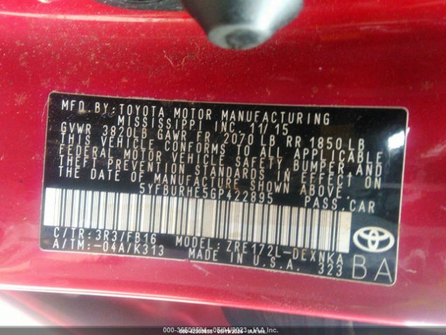5YFBURHE5GP422895 Toyota 2zr-fe