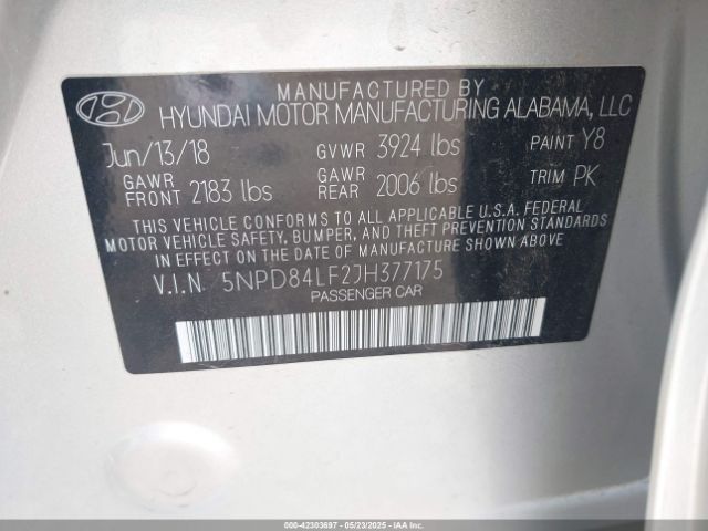 2018 HYUNDAI ELANTRA 5NPD84LF2JH377175 Photo 8