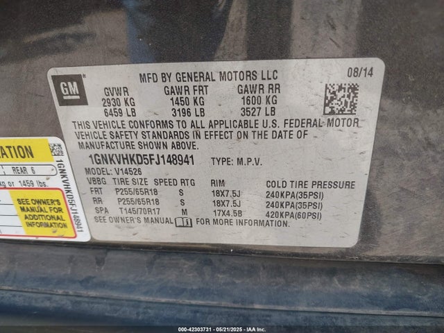 1GNKVHKD5FJ148941 Chevrolet llt