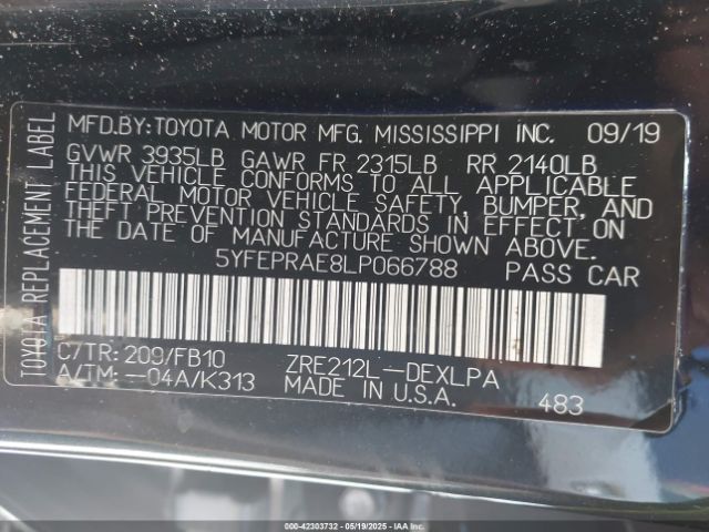 5YFEPRAE8LP066788 Toyota COROLLA LE