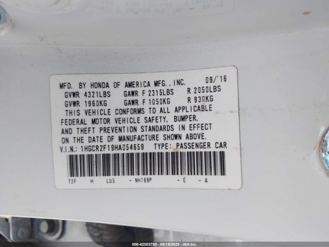 1HGCR2F19HA054659 Honda Accord Sport Se