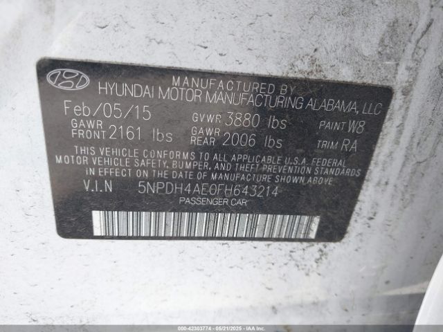 5NPDH4AE0FH643214 Hyundai ELANTRA SE