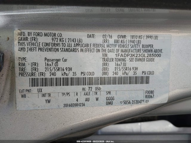 Ford 2016 2016 1FADP3K23GL285000 Image 9