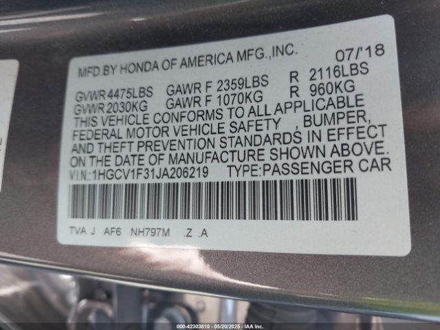 1HGCV1F31JA206219 Honda l15be