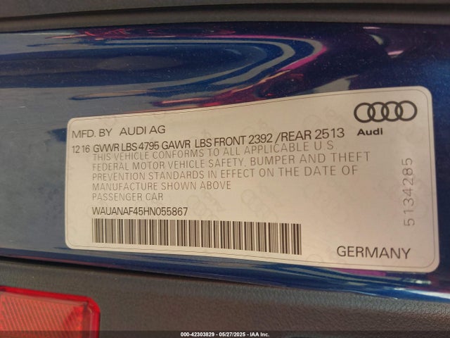 WAUANAF45HN055867 Audi 2017