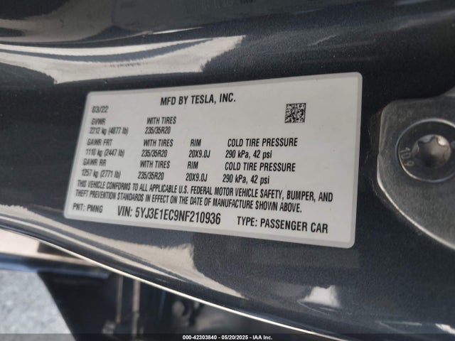 2022 TESLA MODEL 3 5YJ3E1EC9NF210936 Photo 8