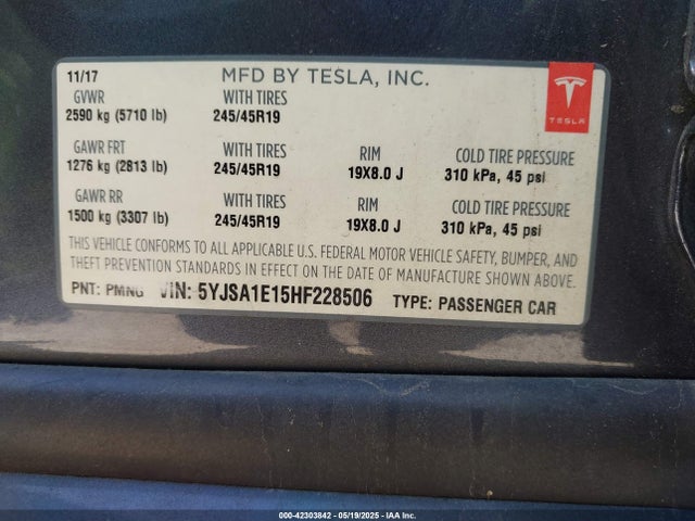 Tesla MODEL S 2017 5YJSA1E15HF228506 Image 9