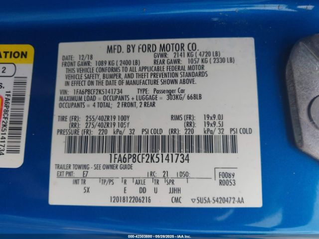 2019 FORD MUSTANG 1FA6P8CF2K5141734 Photo 8