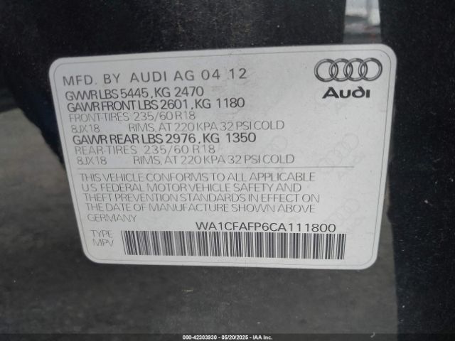 2012 AUDI Q5 WA1CFAFP6CA111800 Photo 8
