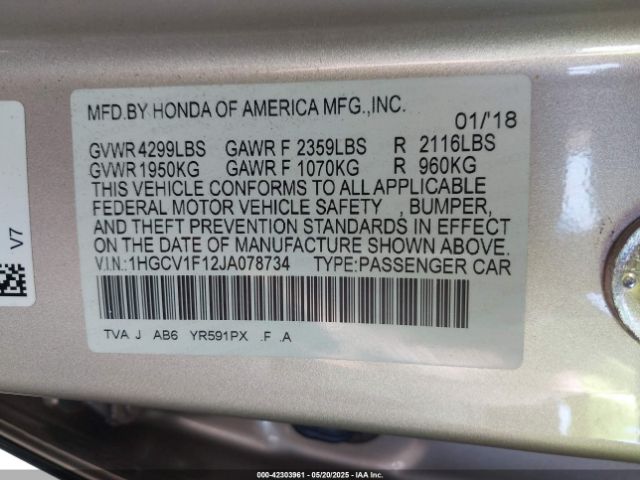 1HGCV1F12JA078734 Honda ACCORD LX