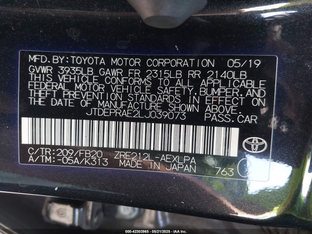 JTDEPRAE2LJ039073 Toyota 2zr-fae