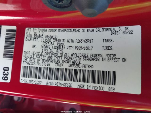 3TMAZ5CN1NM187106 Toyota 2gr-fks