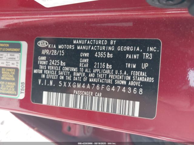 5XXGM4A76FG474368 KIA Optima Lx