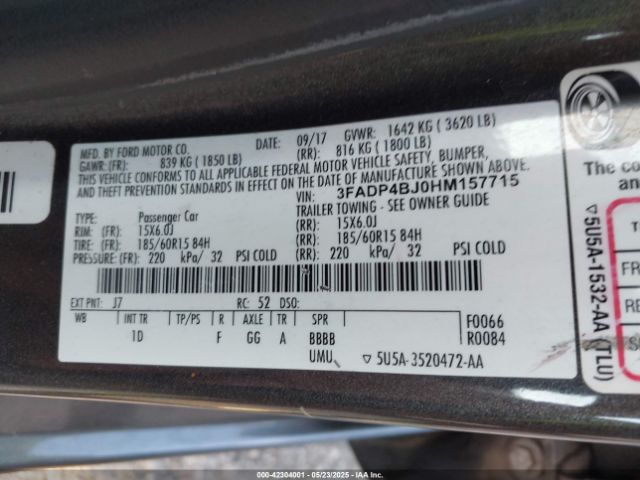 3FADP4BJ0HM157715 Ford FIESTA SE