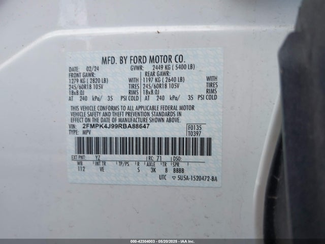 2FMPK4J99RBA88647 Ford EDGE SEL