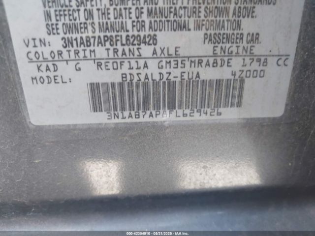 3N1AB7AP8FL629426 Nissan Sentra Fe+ S/s/sl/sr/sv