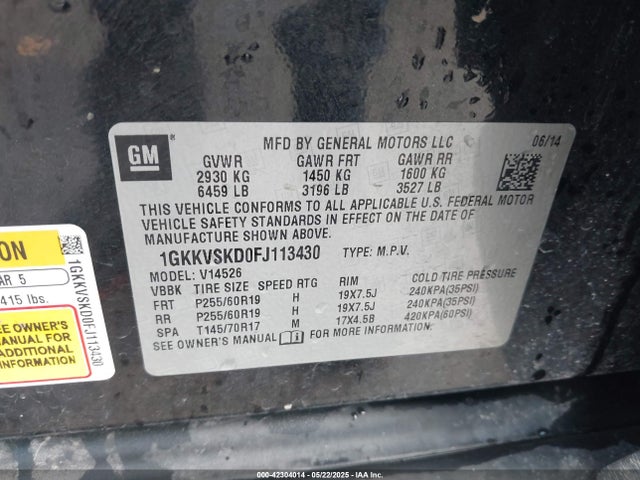 1GKKVSKD0FJ113430 GMC llt