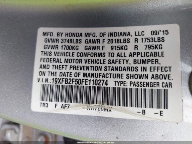 19XFB2F50FE110274 Honda Civic Lx