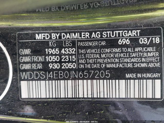 WDDSJ4EB0JN657205 Mercedes-Benz CLA 250