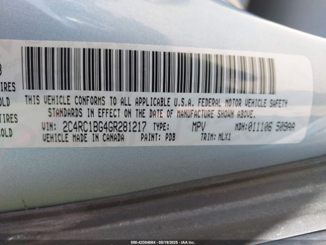 2C4RC1BG4GR281217 Chrysler 2016