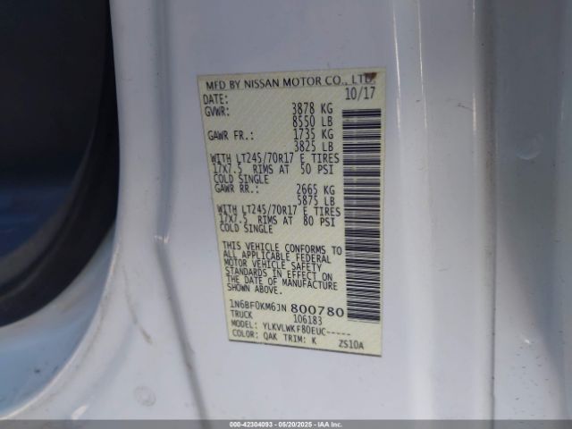 1N6BF0KM6JN800780 Nissan Nv Cargo Nv1500 S V6