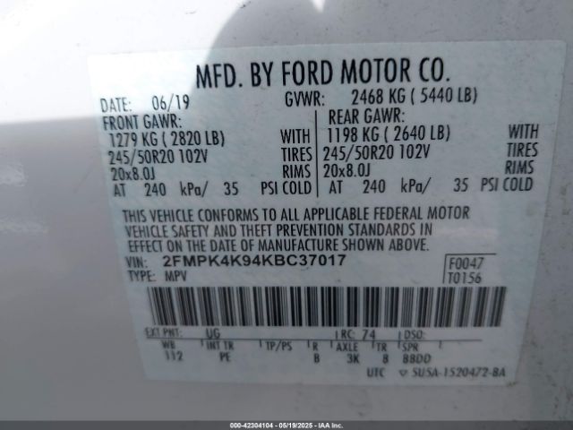 2019 FORD EDGE 2FMPK4K94KBC37017 Photo 8