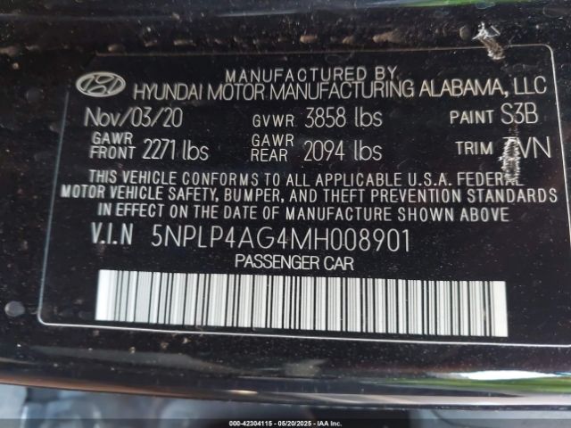 5NPLP4AG4MH008901 Hyundai Elantra Limited