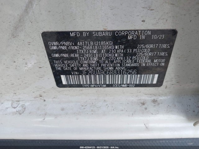 JF2GUADC6R8316256 Subaru na