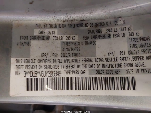 3MYDLBYV6JY326348 Toyota p5v