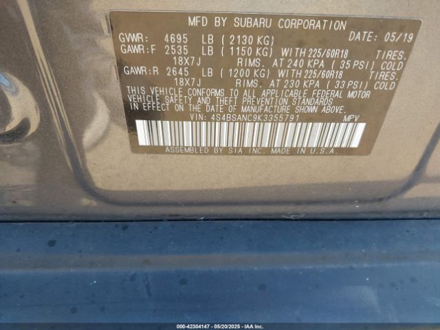2019 SUBARU OUTBACK 4S4BSANC9K3355791 Photo 8