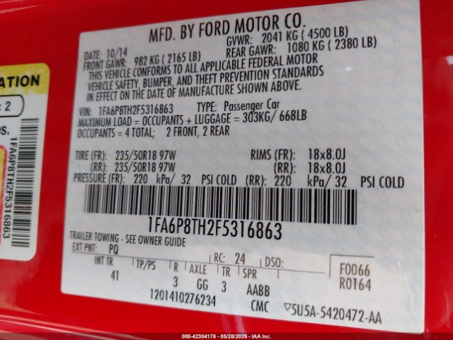 2015 FORD MUSTANG 1FA6P8TH2F5316863 Photo 8