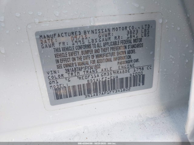 Nissan Sentra Fe+ S 2015 3N1AB7AP1FY341802 Image 9